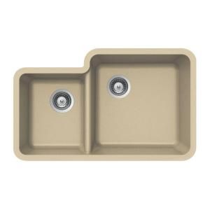 HOUZER Quartztone Undermount Composite Granite 33x7.25x20.75 0 Hole Double Bowl Kitchen Sink in Sand S 175U SAND