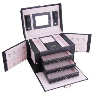 Rowling Large Faux Leather Jewelry Box Case Makeup Watch Storage Case165 (Black)  