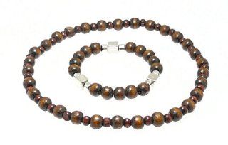 Neptune Giftware Beautiful Wood Bead Surf Surfer Style Bracelet & Choker Elasticated Set   167   Color may vary as natural wood: Cuff Bracelets: Jewelry