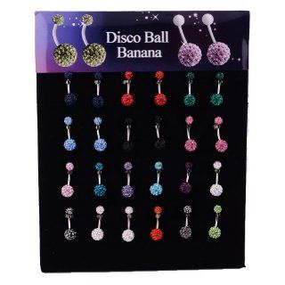 14G 3/8" Display Assorted of 24pcs Stainless Steel Double Crystal Ball Belly Navel Ring: Body Piercing Screws: Jewelry