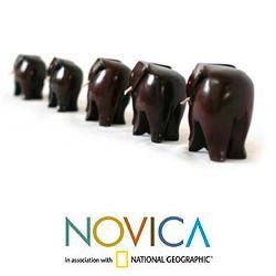 Set of 5 Handcrafted Ebony Wood 'Elephant Family' Sculptures (Ghana) Novica Statues & Sculptures