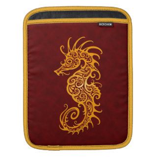 Intricate Yellow and Red Seahorse Design Sleeves For iPads