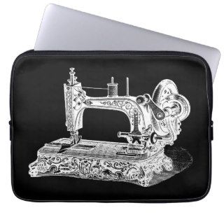 Vintage Sewing Machine Retro Machines White Black Laptop Sleeve