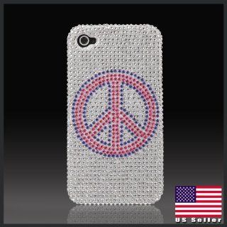 Peace Sign on Silver "Cristalina" crystal bling case cover for Apple iPhone 4: Cell Phones & Accessories