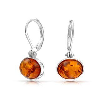 Bling Jewelry Honey Amber Dangle Leverback Earrings Oval Gemstone 925 Silver: Jewelry