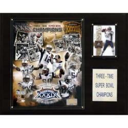 New England Patriots 3x Champion 12x15 Cherry Wood Plaque Collectible Plaques