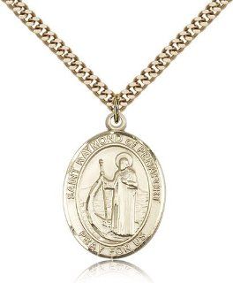 Large Detailed Men's Gold Filled Saint St. Raymond of Penafort Medal Pendant 1 x 3/4 Inches Athletes/Soldiers 7385  Comes with a SG Heavy Curb Chain Neckace And a Black velvet Box: Necklaces: Jewelry