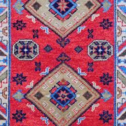 Indo Hand Knotted Kazak Red/Ivory Geometric Patterned Indoor Wool Rug (3' x 5') 3x5   4x6 Rugs