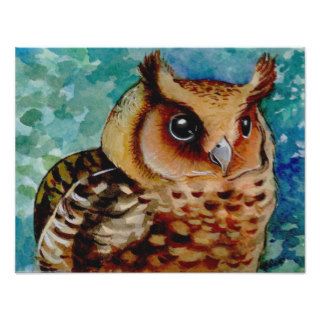 Happy Owl Watercolor Print