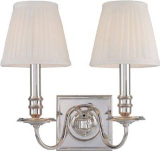 Hudson Valley Lighting 202 PN Two Light Up Lighting Wallchiere Style Brass Double Wall Sconce with Pleated Con, Polished Nickel   Wall Sconces  