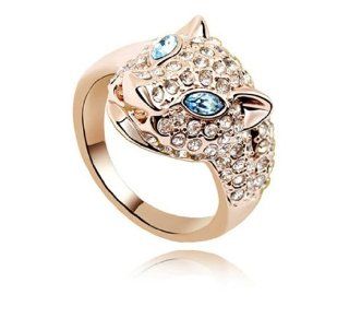 Charm Jewelry Swarovski Crystal Element 18k Rose Gold Plated Aquamarine Blue Leopard Elegant Fashion Ring Z#183 Zg4fe3d1f3dee69: Jewelry