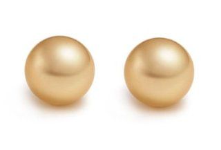 PremiumPearl 10 11mm Collection Quality Golden South Sea Pearl Stud Earrings 18K Yellow Gold Jewelry