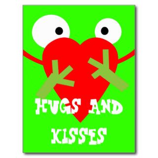 cute silly cartoon smile hugs and kisses post card