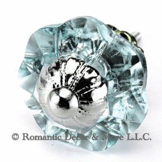 Arctic Blue Glass Cabinet Knobs, Dresser Drawer & Handles Set/2pc ~ K186FF Art Deco Glass Knobs w/Chrome Florentine Hardware for Armoire, Kitchen Cabinets, Cupboards, and Second Hand Furniture    