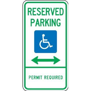 Accuform Signs FRA191RA Engineer Grade Reflective Aluminum Handicap Parking Sign, For Delaware, Legend "RESERVED PARKING PERMIT REQUIRED" with Graphic and Double Arrow, 12" Width x 24" Length x 0.080" Thickness, Green/Blue on White