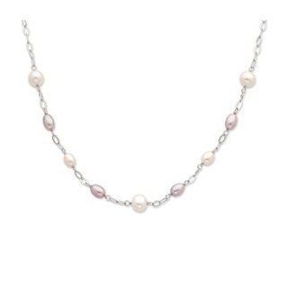 Sterling Silver White & Purple Freshwater Cultured Pearl w/2in ext. Necklace: Pearl Strands: Jewelry
