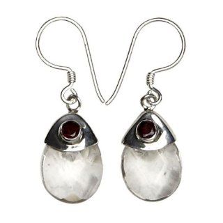 Sterling Silver Transparent Faceted Drops w/ Accent Garnet Dangle Earrings Spiritual Religious Women's Men's Jewelry: Jewelry