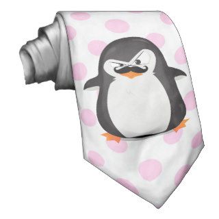 Cute Black  White Penguin And  Funny Mustache Ties