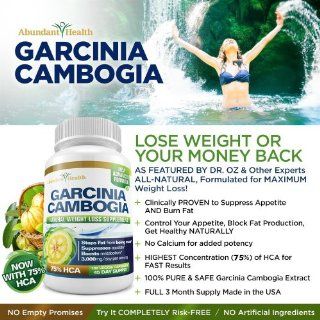 75% HCA PURE GARCINIA CAMBOGIA FORMULA   (No Added Calcium)   180 Capsules for a full 45 day supply   Maximum 3000mg per day   All Natural Appetite Suppressant and Weight Loss Supplement Health & Personal Care