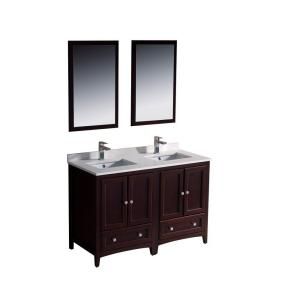 Fresca Oxford 48 in. Double Vanity in Mahogany with Ceramic Vanity Top in White and Mirror FVN20 2424MH