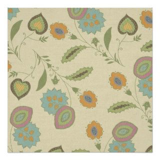 Vintage Green And Yellow Floral Pattern Print