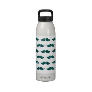 Funny Turquoise Glitter Mustache Pattern Printed Water Bottle
