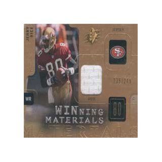 Jerry Rice 2009 Upper Deck SPx "Winning Materials" #W JR Authentic Game Used Jersey (White Swatch) Insert Card Numbered 36 of 249 Made.: Sports Collectibles