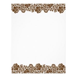 Chocolate Brown Retro Floral Damask Border Letterhead