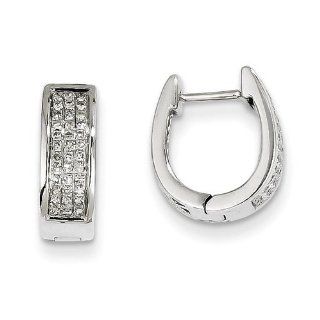 14K White Gold Diamond Small Hinged Oval Hoop Huggie Earrings Carat Wt  0.248ct: Jewelry