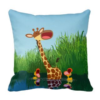 Cute Cartoon Giraffe and Ducklings Pillow