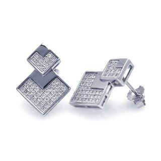 Sterling Silver Earrings Diamond Shape Micro Pave Earrings: Stud Earrings: Jewelry