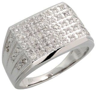 14k White Gold Rectangular Men's Diamond Ring, w/ 0.55 Carat Brilliant Cut Diamonds, 1/2" (13mm) wide, size 12: Jewelry