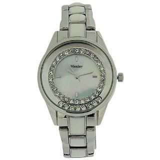 Henley Ladies Floating Crystal Silver Tone & Enamel Bracelet Strap WatchH07220.1: Watches