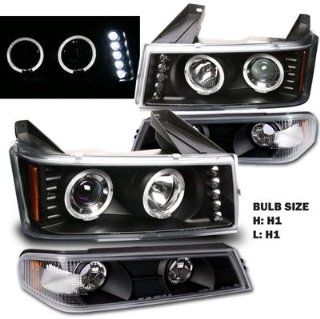 04 10 Chevy Colorado / GMC Canyon Dual halo LED Projector Headlights with Bumper Lights (Black): Automotive