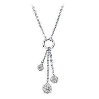 Inox Stainless Steel Women's Stainless Steel Silver Plated Necklace with Three Ferido Clear Dangling Balls.: Locket Necklaces: Jewelry