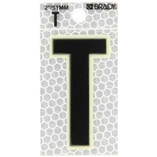 Brady 3000 T 2 3/8" Height, 1 1/2" Width, B 309 High Intensity Prismatic Reflective Sheeting, Black And Silver Color Glow In The Dark/Ultra Reflective Letter, Legend "T" (Pack Of 10): Industrial Warning Signs: Industrial & Scientifi