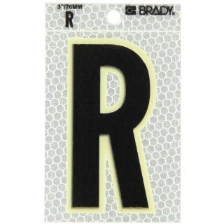 Brady 3010 R 3 1/2" Height, 2 1/2" Width, B 309 High Intensity Prismatic Reflective Sheeting, Black And Silver Color Glow In The Dark/Ultra Reflective Letter, Legend "R" (Pack Of 10): Industrial Warning Signs: Industrial & Scientifi