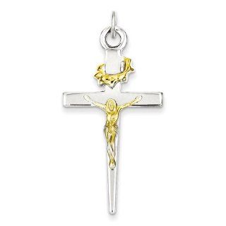 Gold and Watches Sterling Silver & 18k Gold  plated Crucifix Pendant: Jewelry