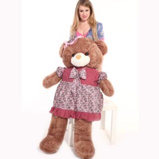 55" giant Huggalbe and Adorable Smile with Butterfly Necktie and Floral Skirt Plush Teddy Bear Deep Brown Toys & Games