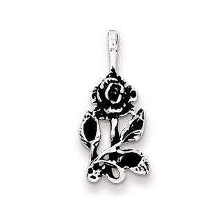 Antiqued Rose Charm Sterling Silver Antiqued Rose Charm Pendants Jewelry