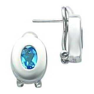 Sterling Silver Blue Topaz Oval Earrings Jewelry: Stud Earrings: Jewelry