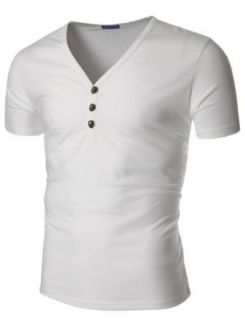 Doublju Mens V Neck T shirts with Skull Button at  Mens Clothing store: Henley Shirts