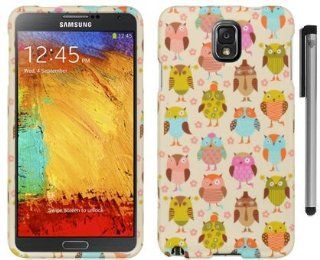 For Samsung Galaxy Note 3 Pink Blue Fancy Owl Design Hard Protector Cover Case with ApexGears Stylus Pen: Cell Phones & Accessories
