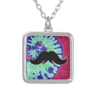 Mustache on Tie Dye Background Necklaces