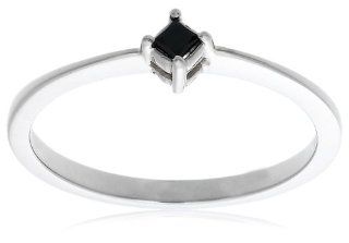 10k White Gold Princess Cut Black Diamond Solitaire Ring (0.07 cttw), Size 6: Jewelry