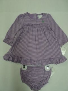 Polo Ralph Lauren Layette Ruffle Sleeve Striped Dress & Matching Panty Baby Girl 3 Months Purple: Infant And Toddler Layette Sets: Clothing