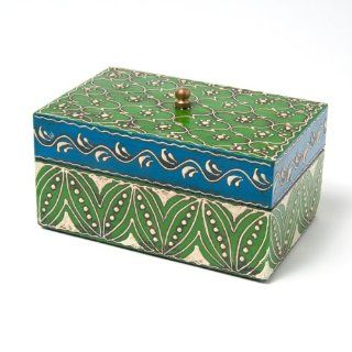 Sitara Hand painted Green Mango Wood Box Large : Key Tags And Chains : Office Products