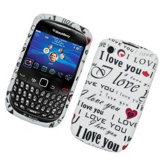 Black White Love Love Love Design Soft Silicone Skin Tpu Gel Cover Case for Blackberry Curve 8520 8530 9300 + Lcd Screen Guard + Lcd Screen Guard + Microfiber Pouch Bag: Electronics