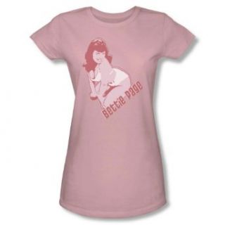 Bettie Page 3 COLOR BOMBSHELL Short Sleeve Tee JUNIOR SHEER   PINK T Shirt: Clothing