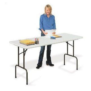 Correll RS3072 Blow Molded Plastic Standing Height Top Folding Table, Rectangular, 30" Width x 72" Height, Gray Granite Folding Card Table